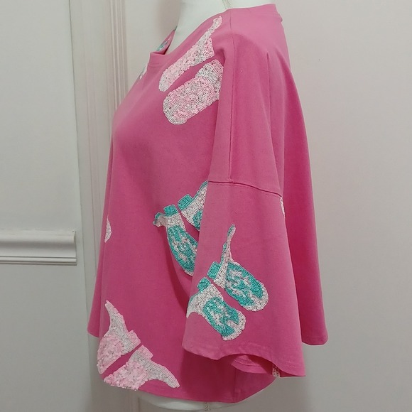 Peach Love California Sequin Cowboy Boots  Pink Blue Sz Med Oversized - Picture 4 of 8